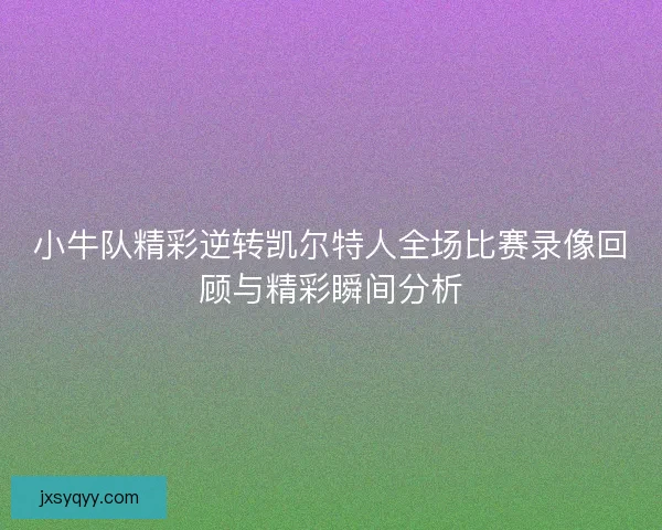 小牛队精彩逆转凯尔特人全场比赛录像回顾与精彩瞬间分析