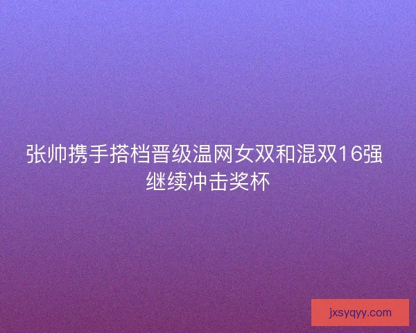 张帅携手搭档晋级温网女双和混双16强 继续冲击奖杯